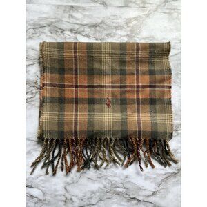 Polo Ralph Lauren Vtg Wool Scarf Tartan Plaid Scotland Pony Fringe Autumn Colors